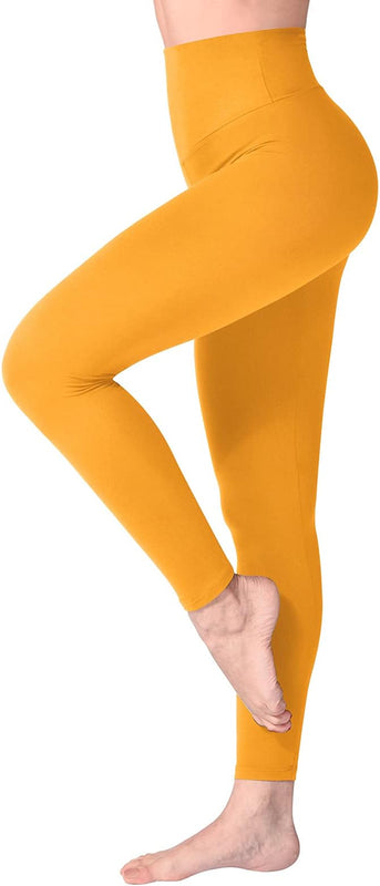 SINOPHANT High Waisted Leggings for Women, Buttery Soft Elastic Opaque Tummy Control Leggings, Plus Size Workout Gym Yoga(Dark yellow1,L-XL)