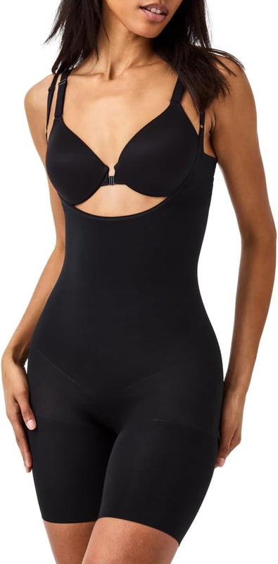 SPANX Power Open-Bust Mid-Thigh Bodysuit, XL