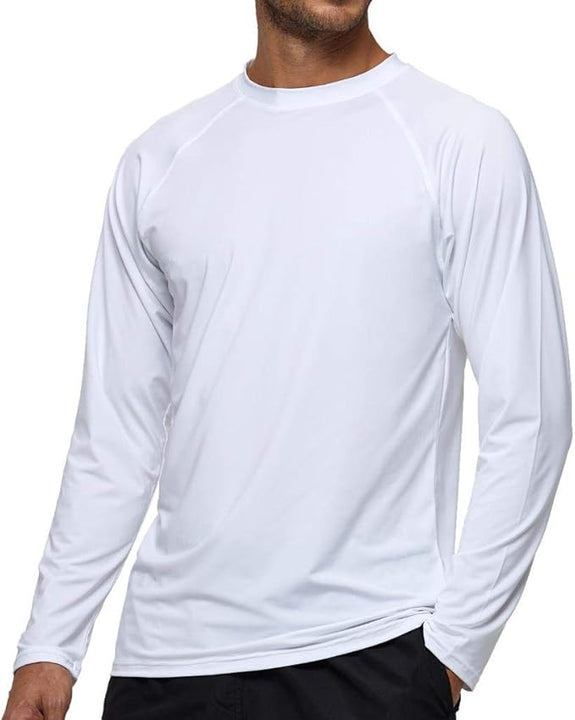 Arcweg Rashguard Men Long Sleeves Diving UV Protection UPF 50+ Elastic Rash Vest Loose Fit Top Swimming Quick Drying Surfing Pool T-Shirt Sports Top Rashie L, White