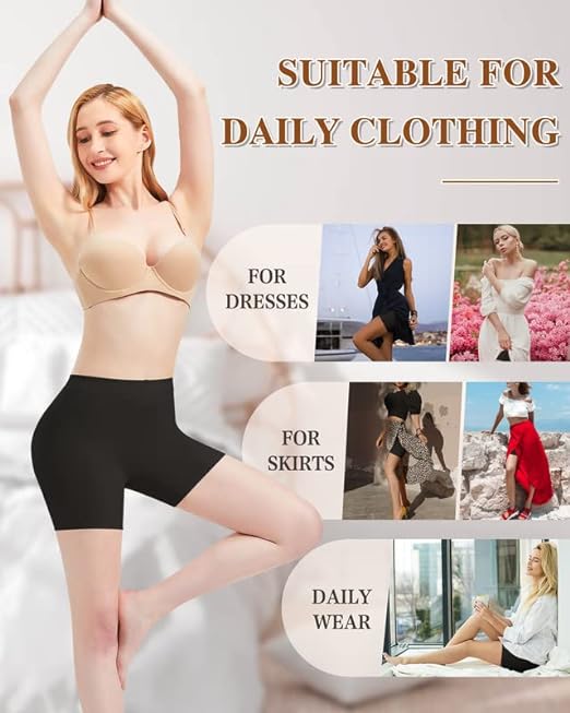 Reamphy Anti Chafing Shorts Women, Seamless Chub Rub Shorts for Under Dresses, Soft Safety Shorts Stretchy Under Skirt Slip Shorts Womens Boxer Shorts Leggings Yoga Underwear Briefs Black L