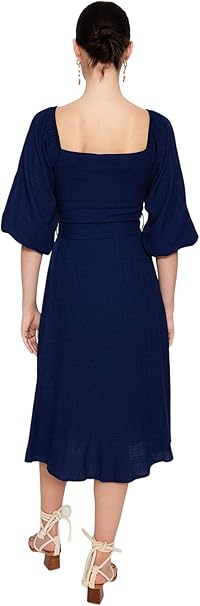 Trendyol Women's Midi A-line Regular Dress, Navy Blue, 34 UK