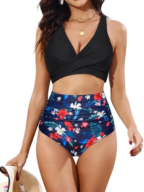 Women's Bikinis,Push Up Bikini Tops & High-Waisted Bikini Bottoms Tummy Control Swimwear Soft Ladies Swimming Costumes 2 Piece Swimsuit Adjustable Bathing Suits, M