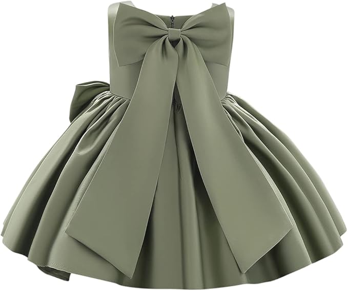Baby Girls Little Girls Bowknot Tutu Princess Prom Dress Formal Ball Gown Birthday Wedding Party Christening Baptism Dresses Army Green 2-3 Years