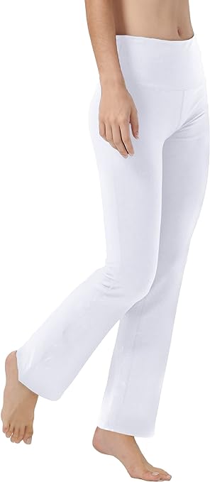LaiEr Yoga Pants for Women Tummy Control Workout Bootleg Pants High Waist 4 Way Stretch Pants with Inner Pockets(White,L)