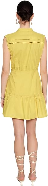 Trendyol Women's Shirt Regular fit Woven Dress, Yellow, 36