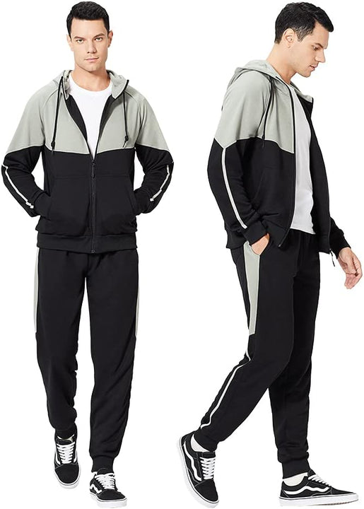 AOTORR Mens Tracksuit Set Full Zip Hooded Jacket Jogging Tops Bottoms Sweatshirt Suit with Pockets TZ95 Black XL