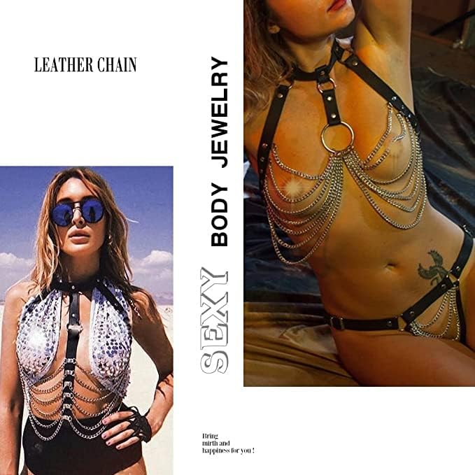 Leather Sexy Belly Waist Chain Belt Body Harness Leg Garter Thigh Body Jewelry Accessories for Women Masquerade, One Size, Leather