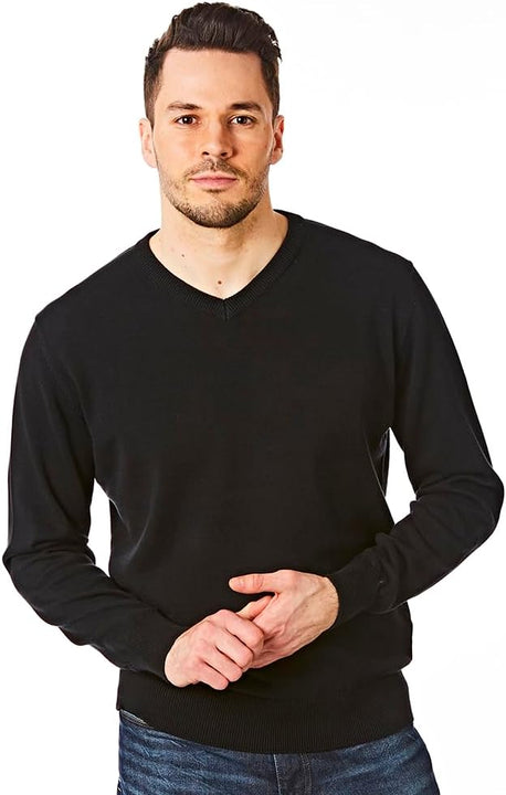 Castle Point Mens Cspknt003 Herren-strickpullover Mit Rundhalsausschnitt Cotton Soft Touch V Neck Knitted Jumper Sweater, V Neck, Black 2XL UK