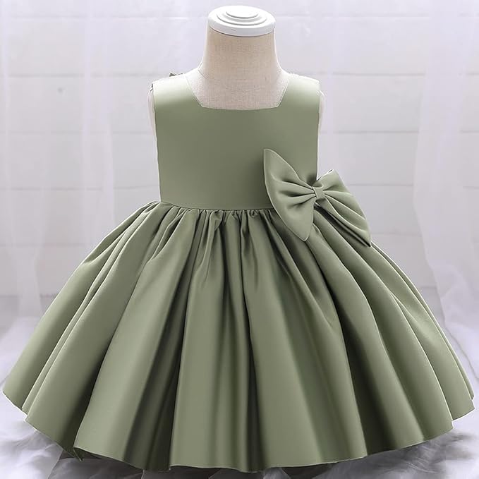 Baby Girls Little Girls Bowknot Tutu Princess Prom Dress Formal Ball Gown Birthday Wedding Party Christening Baptism Dresses Army Green 2-3 Years