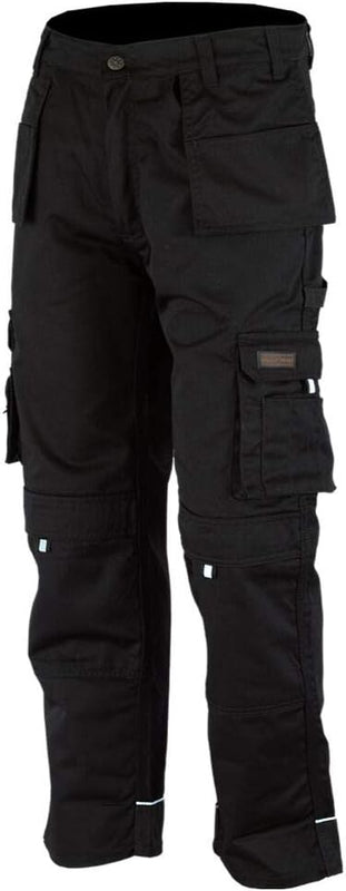 WrightFits Men Pro-11 Work Trousers Black - Heavy Duty Safety Combat Cargo Pant - Multi Pockets & Knee Pad Pockets - Triple Stitched -Durable Work wear (34W X 33L, Black)