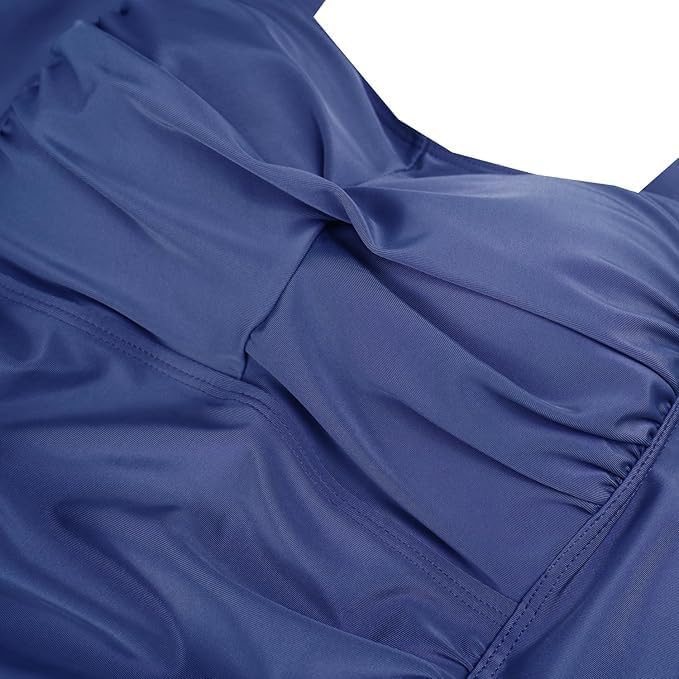 Aidotop Womens One Piece Swimsuit Tummy Control Swimwear with Retro Ruched Monokini Bathing Suits（18Navy Blue,L）