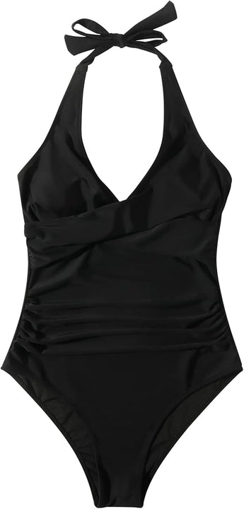 RXRXCOCO Women Cross Push Up Tummy Control One Piece Halter High Waisted Swimming Costume Swimsuits Swimwear