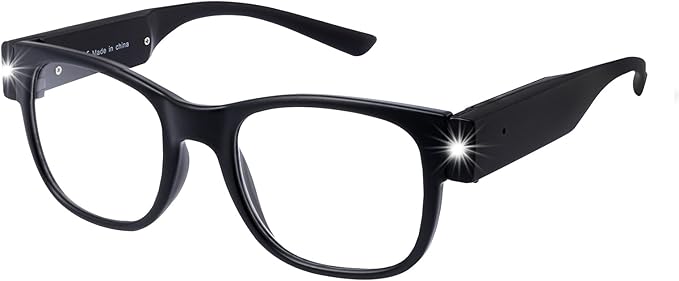 OKH Reading Glasses with Light, USB Rechargeable LED Mighty Lighted Readers Eyeglasses, Bright Clear Sight Vision LED Glasses for Women Men Night Reading Small Prints, Close Work (Matte Black,2.0X)