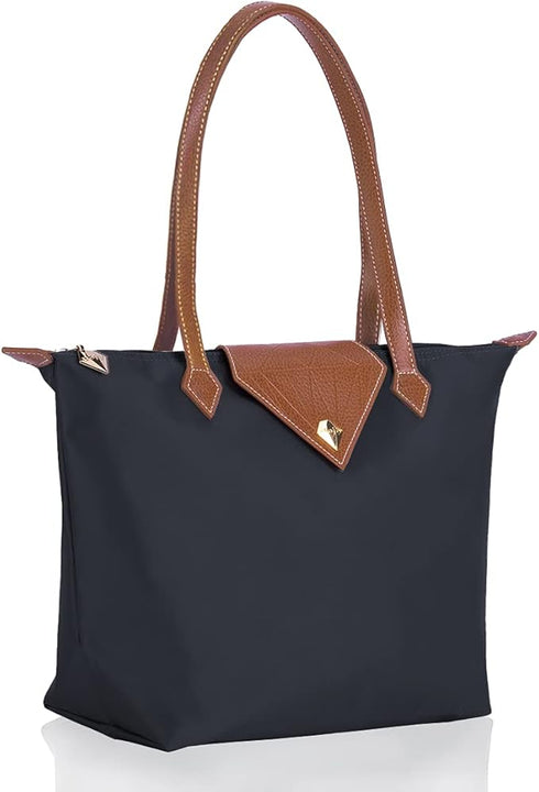 BOJLY Tote Bags for Women Stylish Waterproof Nylon Ladies Shoulder Bag Top Handle Handbag Folding Beach Travel Bag for Work,Shopping, School Deep Grey, L