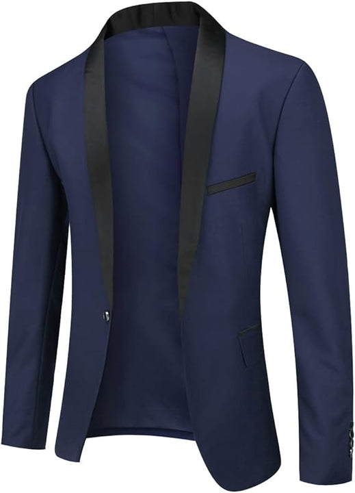 YOUTHUP Men's Blazer Shawl Collar 1 Button Slim Fit Formal Suit Jacket Wedding Prom Party Jacket,Navy Blue,XXL