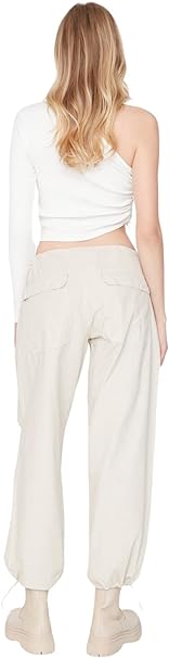 Trendyol FeMan Normal Waist Wide Leg Jogger Jeans Beige UK12