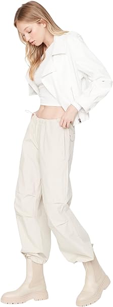 Trendyol FeMan Normal Waist Wide Leg Jogger Jeans Beige UK12