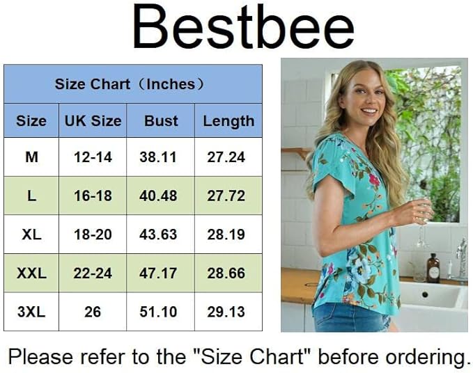 Bestbee Womens Short Sleeve Tops, Ladies Summer Tops Cute V Neck Shirts Plus Size Casual T-Shirts Loose Fit Blouses, Blue-Khaki, 2XL