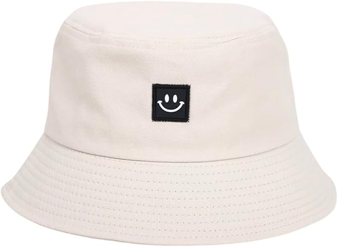 imKutie Kids Smile Face Sun Hat, UPF 50+ Toddler Boys Girls Summer Bucket Hat Wide Brim Unisex Beach Hats Caps for 4-8 Years Beige