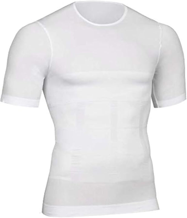 Peony.T Men's Body Shapewear Belly Compression T-Shirt Slimming Top Wear Muscle Tank Wasit Trainer Undershirts Tummy Control White, L