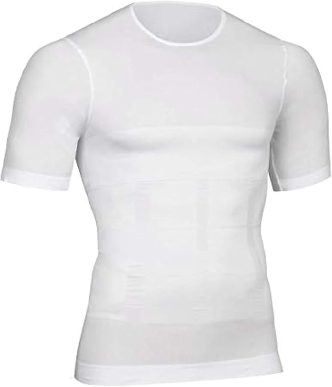 Peony.T Men's Body Shapewear Belly Compression T-Shirt Slimming Top Wear Muscle Tank Wasit Trainer Undershirts Tummy Control White, L