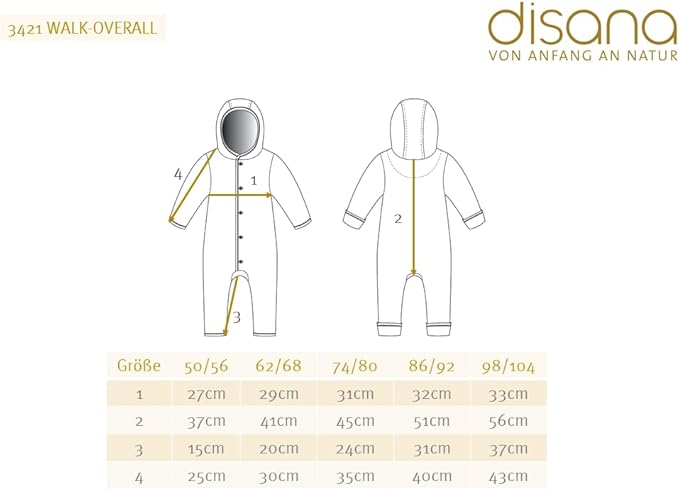Disana Walk-Overall, with Fold-Over Cuffs, 100% Organic Merino Wool GOTS, IVN Best, Newborn Baby, Toddler, Child, Unisex, Made in Germany, caramel, 98/104 cm