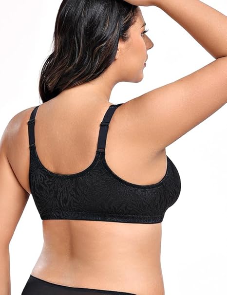 WingsLove Front Fastening Bras for Women Minimizer Wireless Non Padded Full Coverage Back Support Plus Size Bras (Black,36DD)
