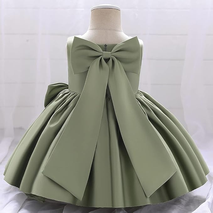 Baby Girls Little Girls Bowknot Tutu Princess Prom Dress Formal Ball Gown Birthday Wedding Party Christening Baptism Dresses Army Green 2-3 Years