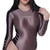 LEOHEX Surfing Long Sleeve Sexy Shiny Smooth One Piece Swimwear Women's Swimsuits