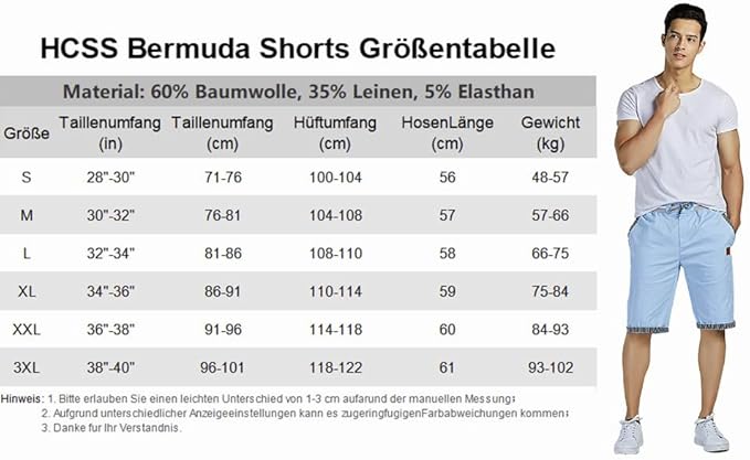 HCSS Men's Bermuda Shorts Summer Chino Shorts Cotton Elasticated with Pocket, sky blue, 3XL