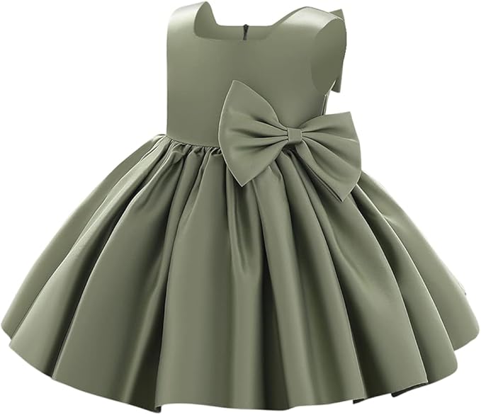 Baby Girls Little Girls Bowknot Tutu Princess Prom Dress Formal Ball Gown Birthday Wedding Party Christening Baptism Dresses Army Green 2-3 Years