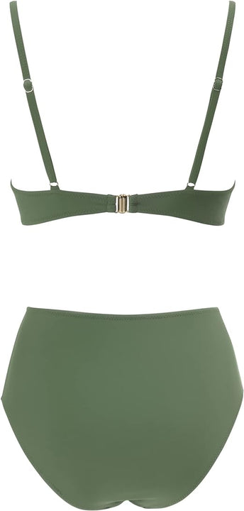 DOULAFASS Women Vintage Push Up High Waisted Swimsuit Two Pieces Ruched Bikini