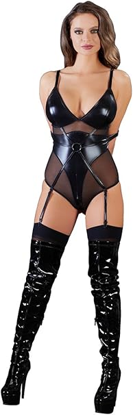 Cottelli Collection Women's 26414701031 Cottelli Collection Sexy Lingerie Body Shaper Bondage Body With Open Cups Medium, Black (Nero 001), M UK