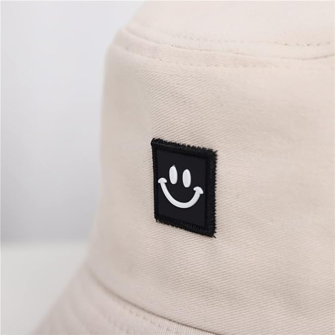 imKutie Kids Smile Face Sun Hat, UPF 50+ Toddler Boys Girls Summer Bucket Hat Wide Brim Unisex Beach Hats Caps for 4-8 Years Beige