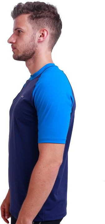 H.MILES Men's Rash Vest Short Sleeve Male Adults Rashguard Swim Base Layer Snorkeling Swimming Surfing Tops Diving Beach T-shirt DK Navy/DK Blue L