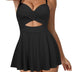 DOULAFASS Women Cut Out Swimming Costume with Skirt V Neck Wrap Tie Back Tummy Control Swimsuit Padded One Piece Swimwear Swim Dress Black, XL