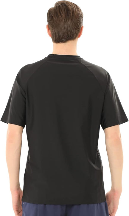 TIZAX Men's Rash Vest Short Sleeve UV Rash Guard Shirts UPF 50+ Sun Protection Swimming Top Sport Tee Shirt Quick Dry Black XXL