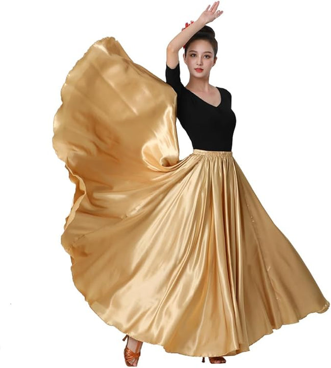 SANCAN Womens Full Ankle Length Retro Long Maxi Skirt for Dance Gypsy Costume Party Cosplay Renaissance Festival Faire, Gold, One Size