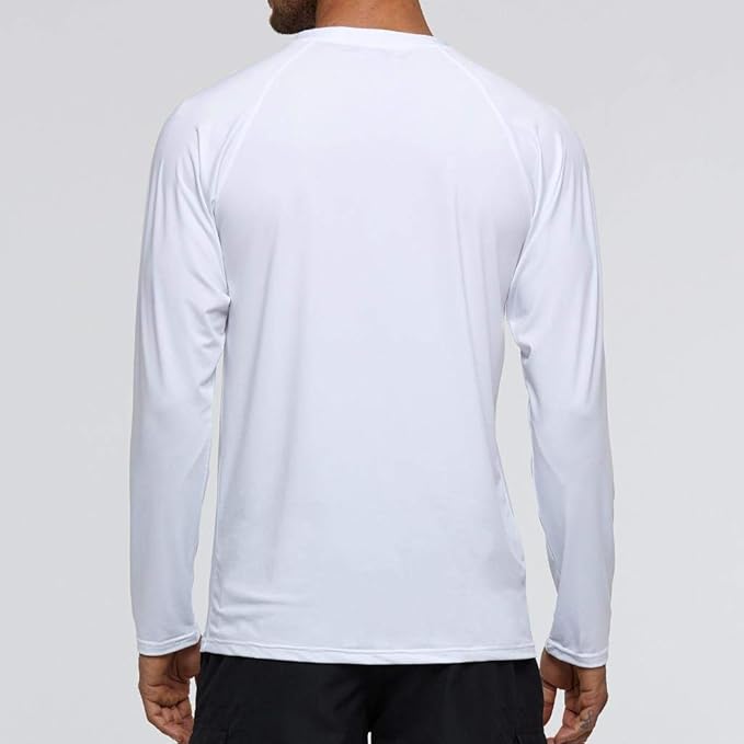 Arcweg Rashguard Men Long Sleeves Diving UV Protection UPF 50+ Elastic Rash Vest Loose Fit Top Swimming Quick Drying Surfing Pool T-Shirt Sports Top Rashie L, White