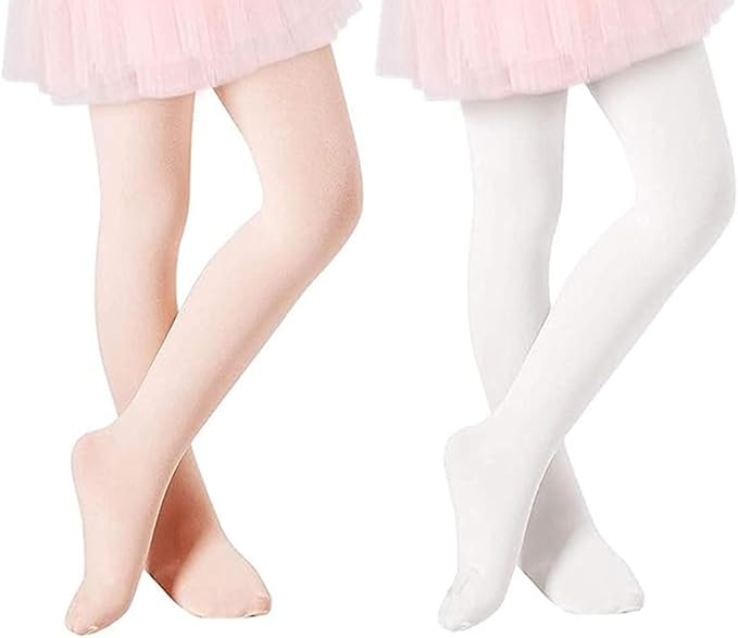 Zando Ballet tights children's girls elastic tights baby dance tights non-slip breathable, 2 pairs of white and pink, 1-3 Years
