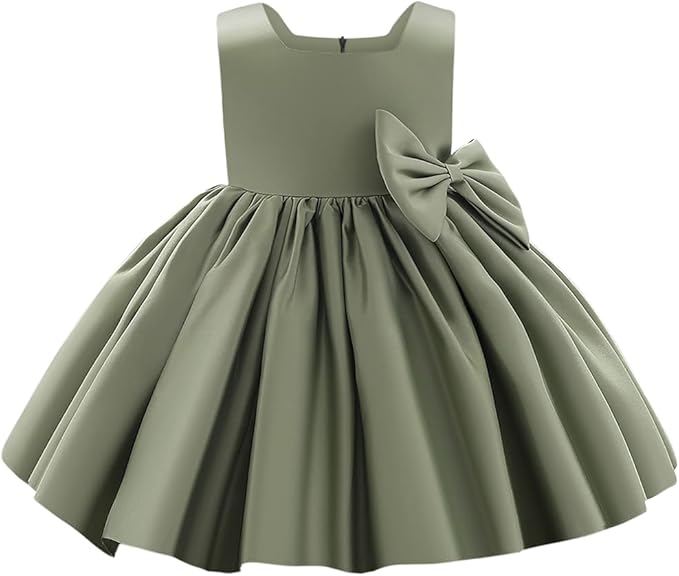 Baby Girls Little Girls Bowknot Tutu Princess Prom Dress Formal Ball Gown Birthday Wedding Party Christening Baptism Dresses Army Green 2-3 Years