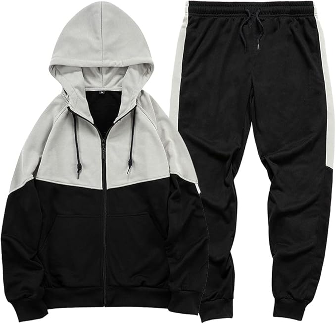 AOTORR Mens Tracksuit Set Full Zip Hooded Jacket Jogging Tops Bottoms Sweatshirt Suit with Pockets TZ95 Black XL