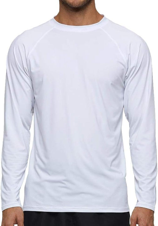 Arcweg Rashguard Men Long Sleeves Diving UV Protection UPF 50+ Elastic Rash Vest Loose Fit Top Swimming Quick Drying Surfing Pool T-Shirt Sports Top Rashie L, White