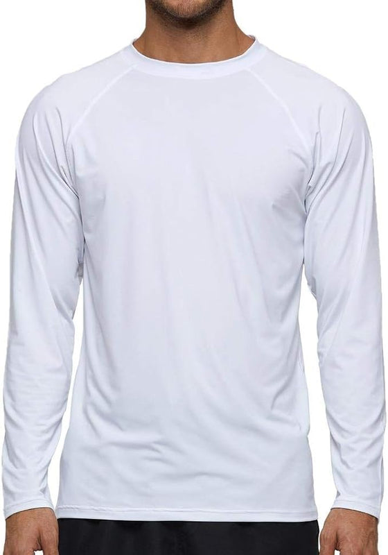 Arcweg Rashguard Men Long Sleeves Diving UV Protection UPF 50+ Elastic Rash Vest Loose Fit Top Swimming Quick Drying Surfing Pool T-Shirt Sports Top Rashie L, White