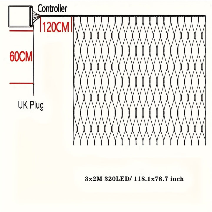 320 LED Net Mesh Lights 3x2m – 8 Modes Christmas Fairy Lights UK Plug