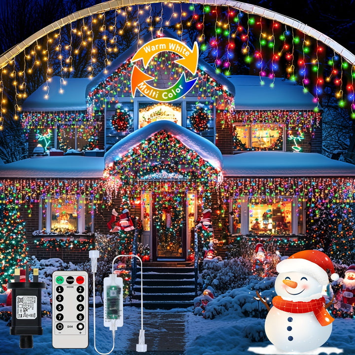 23.29m 780 LED Icicle Lights – 8 Modes, Timer, Remote Control, Connectable