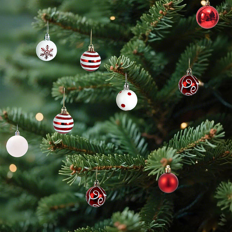 50Pcs Red & Striped Christmas Baubles – Shatterproof Tree Decorations