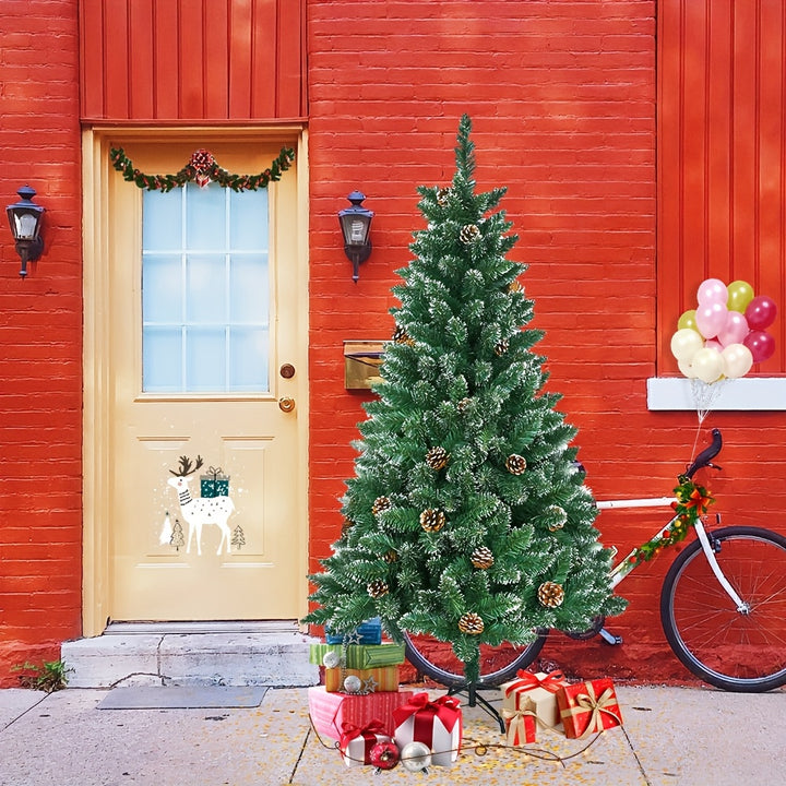 Artificial Christmas Tree with Snow Effect – Pine Cones & Metal Stand