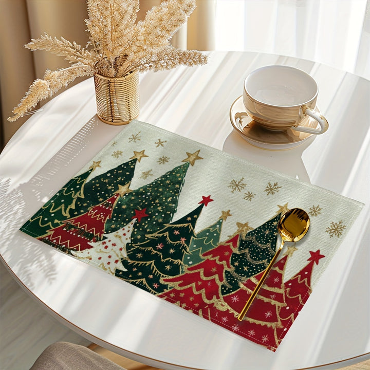 2/4/6pcs Christmas Placemats – Holiday Tree Pattern Heat-Resistant Table Mats
