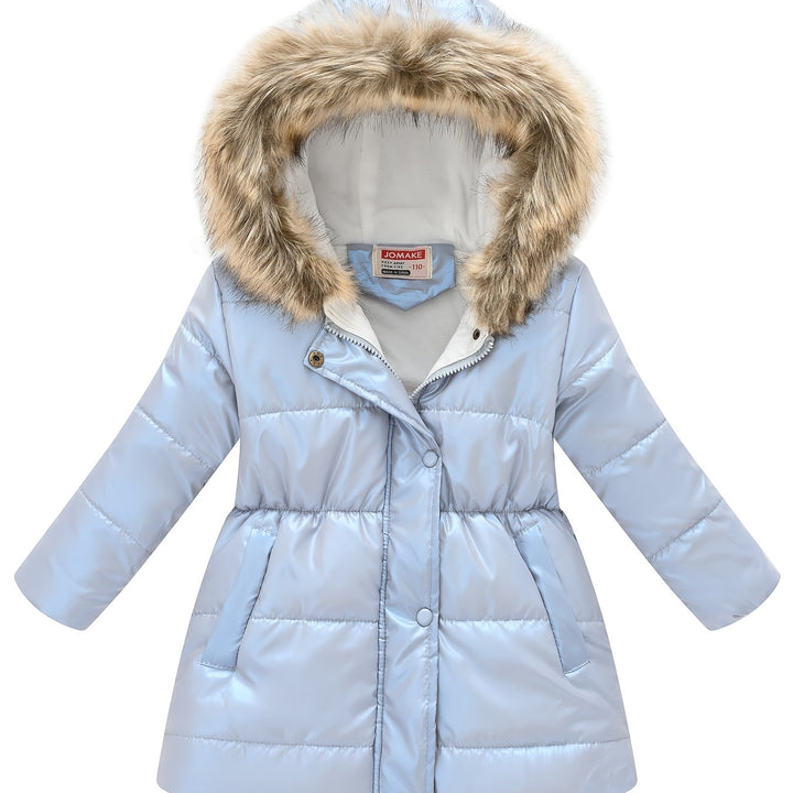 Boys & Girls Winter Jacket – Thick Glossy Hooded Mid-Length Coat